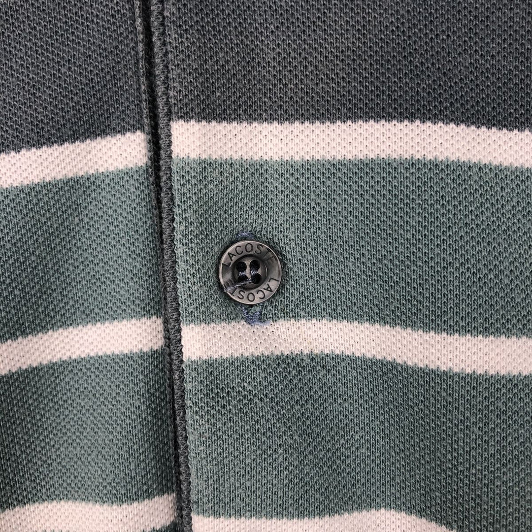 Lacoste French-designed short-sleeved striped polo shirt, size 5, men's size L cotton Khaki type sage green Vintage Second Hand