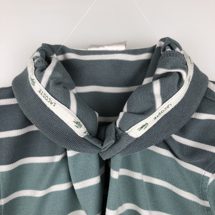 Lacoste French-designed short-sleeved striped polo shirt, size 5, men's size L cotton Khaki type sage green Vintage Second Hand