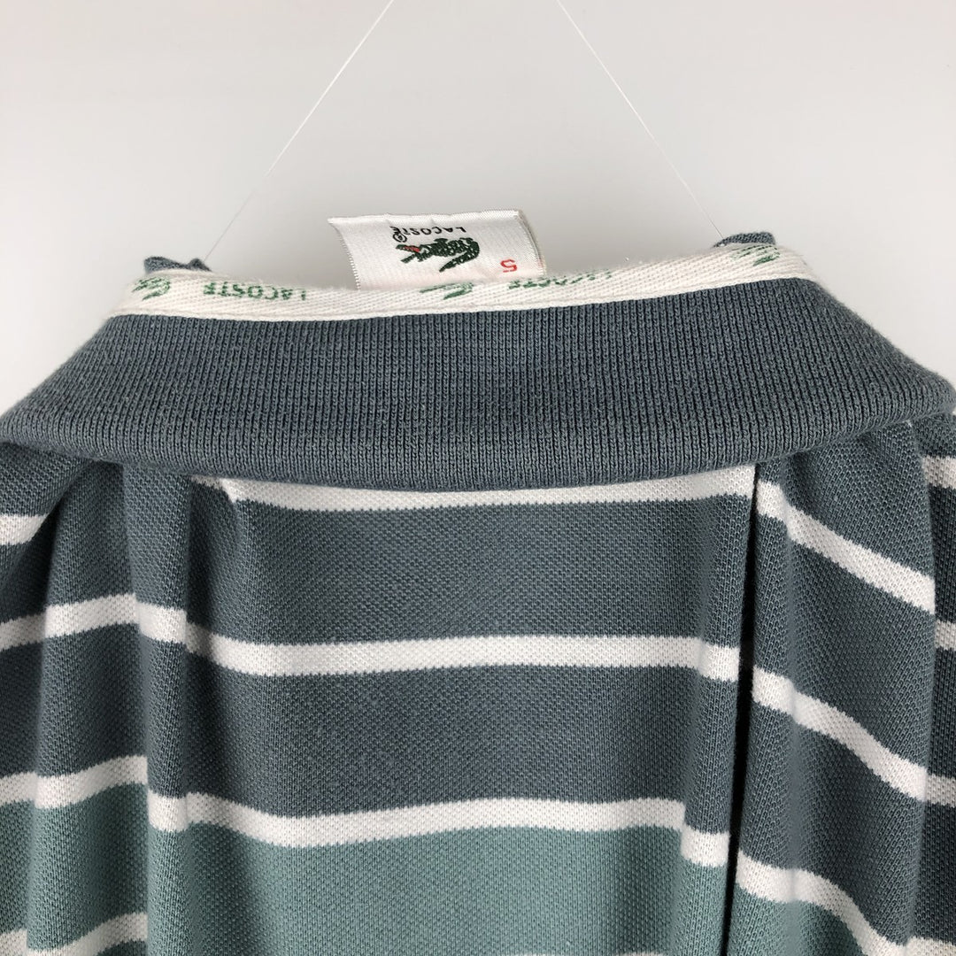 Lacoste French-designed short-sleeved striped polo shirt, size 5, men's size L cotton Khaki type sage green Vintage Second Hand