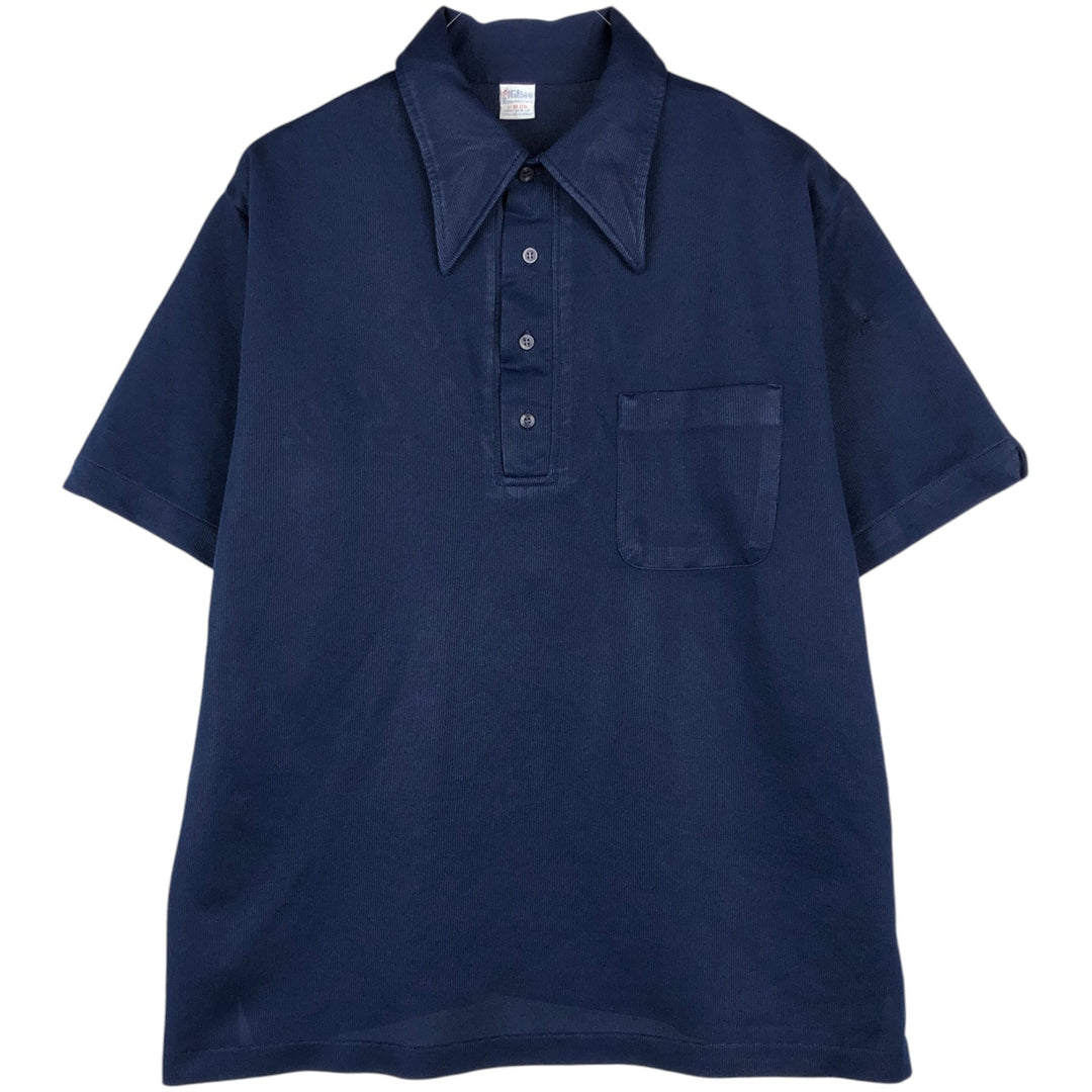 1970'S Hilton Short-Sleeve Polo Shirt, Men's Size XL (Equivalent), Vintage polyester navy blue type Vintage Second Hand