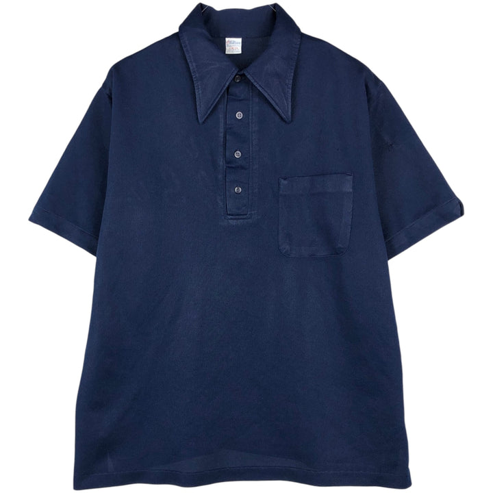 1970'S Hilton Short-Sleeve Polo Shirt, Men's Size XL (Equivalent), Vintage polyester navy blue type Vintage Second Hand