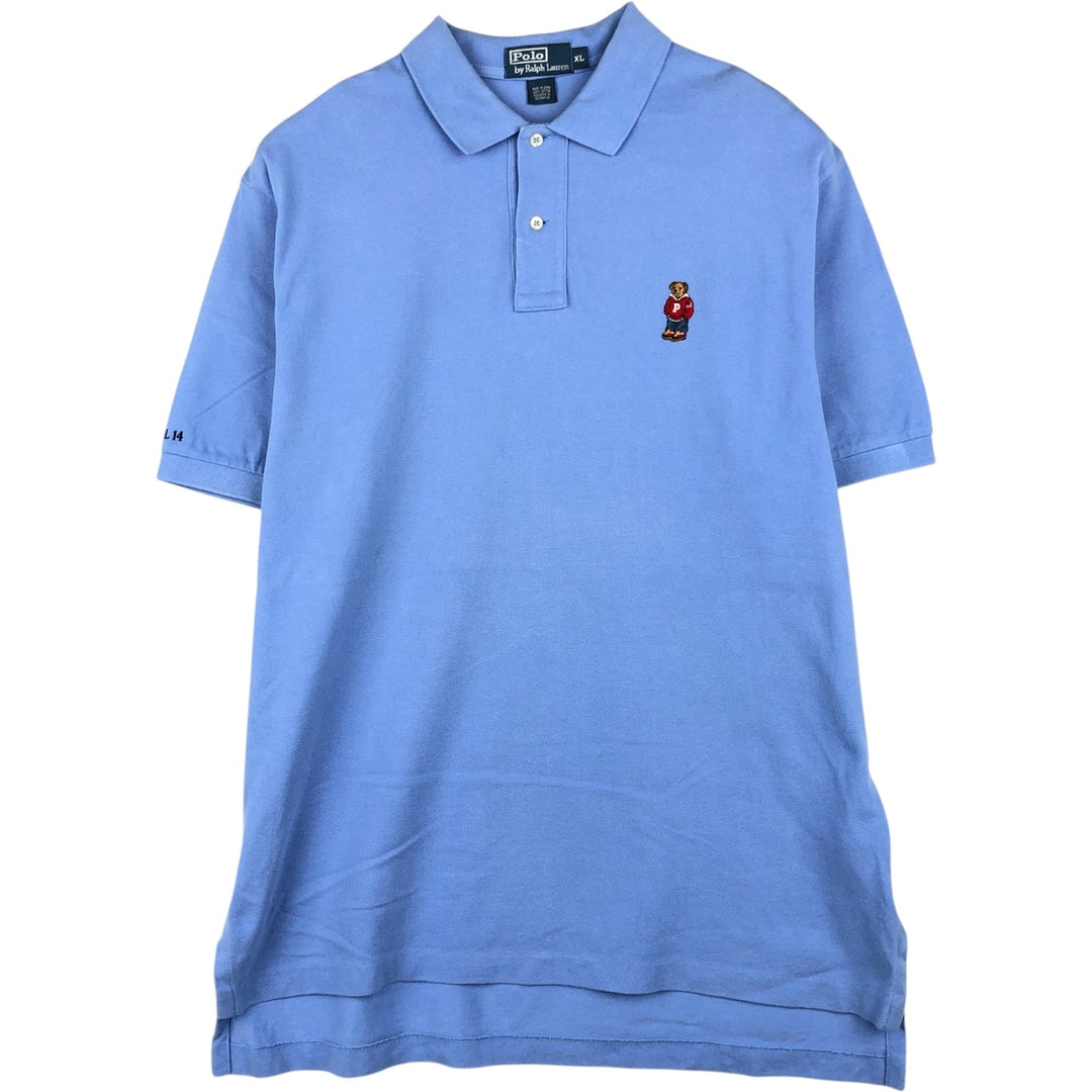 Ralph Lauren POLO by Ralph Lauren Polo Bear Short-Sleeve Polo Shirt, Men's Size XL (approx.) cotton Blue type light blue Vintage Second Hand