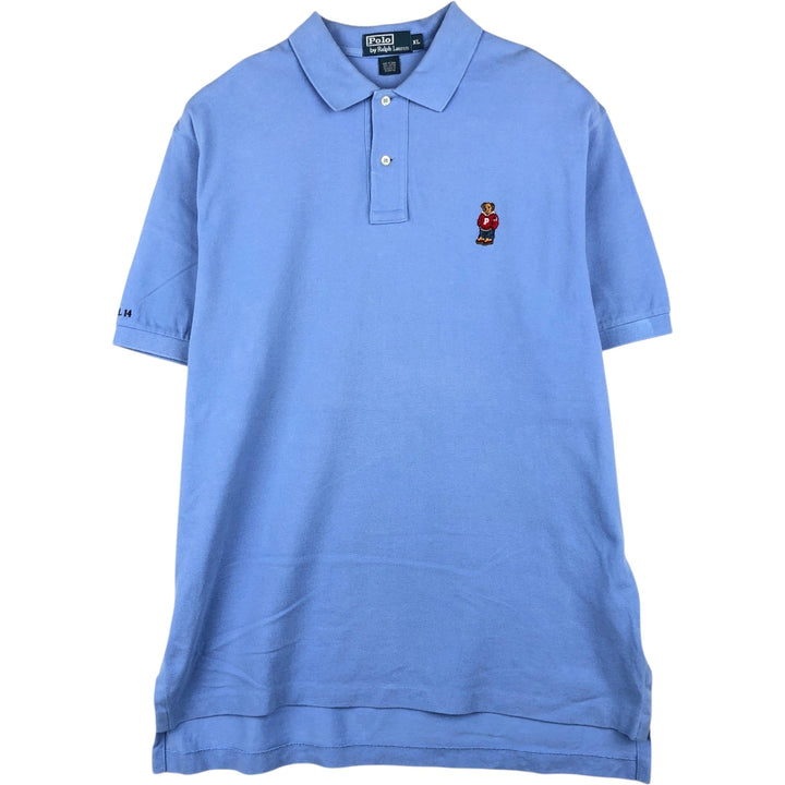 Ralph Lauren POLO by Ralph Lauren Polo Bear Short-Sleeve Polo Shirt, Men's Size XL (approx.) cotton Blue type light blue Vintage Second Hand