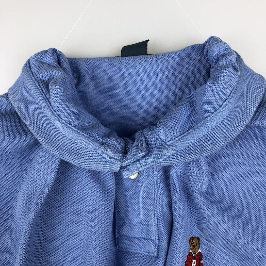 Ralph Lauren POLO by Ralph Lauren Polo Bear Short-Sleeve Polo Shirt, Men's Size XL (approx.) cotton Blue type light blue Vintage Second Hand