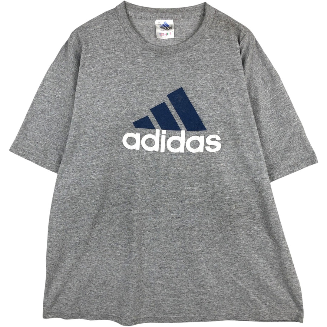 90'S Adidas logo print T-shirt, made in USA, men's XL size, vintage cotton gray type Vintage Second Hand
