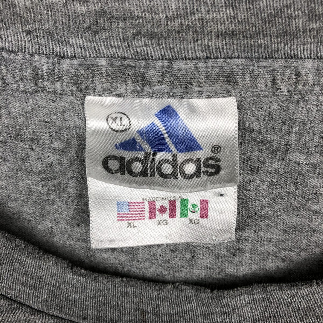 90'S Adidas logo print T-shirt, made in USA, men's XL size, vintage cotton gray type Vintage Second Hand
