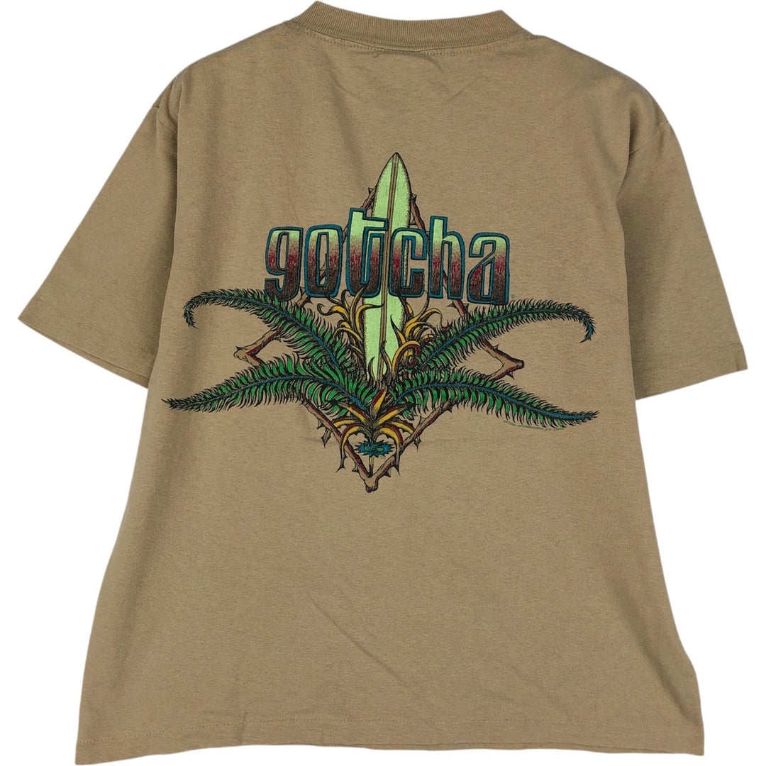 90'S GOTCHA Surf Skate T-Shirt, Made in USA, Men's Size S (Equivalent), Vintage cotton Beige type Vintage Second Hand
