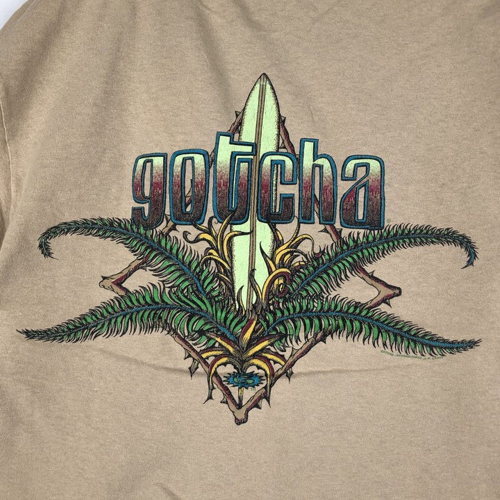 90'S GOTCHA Surf Skate T-Shirt, Made in USA, Men's Size S (Equivalent), Vintage cotton Beige type Vintage Second Hand