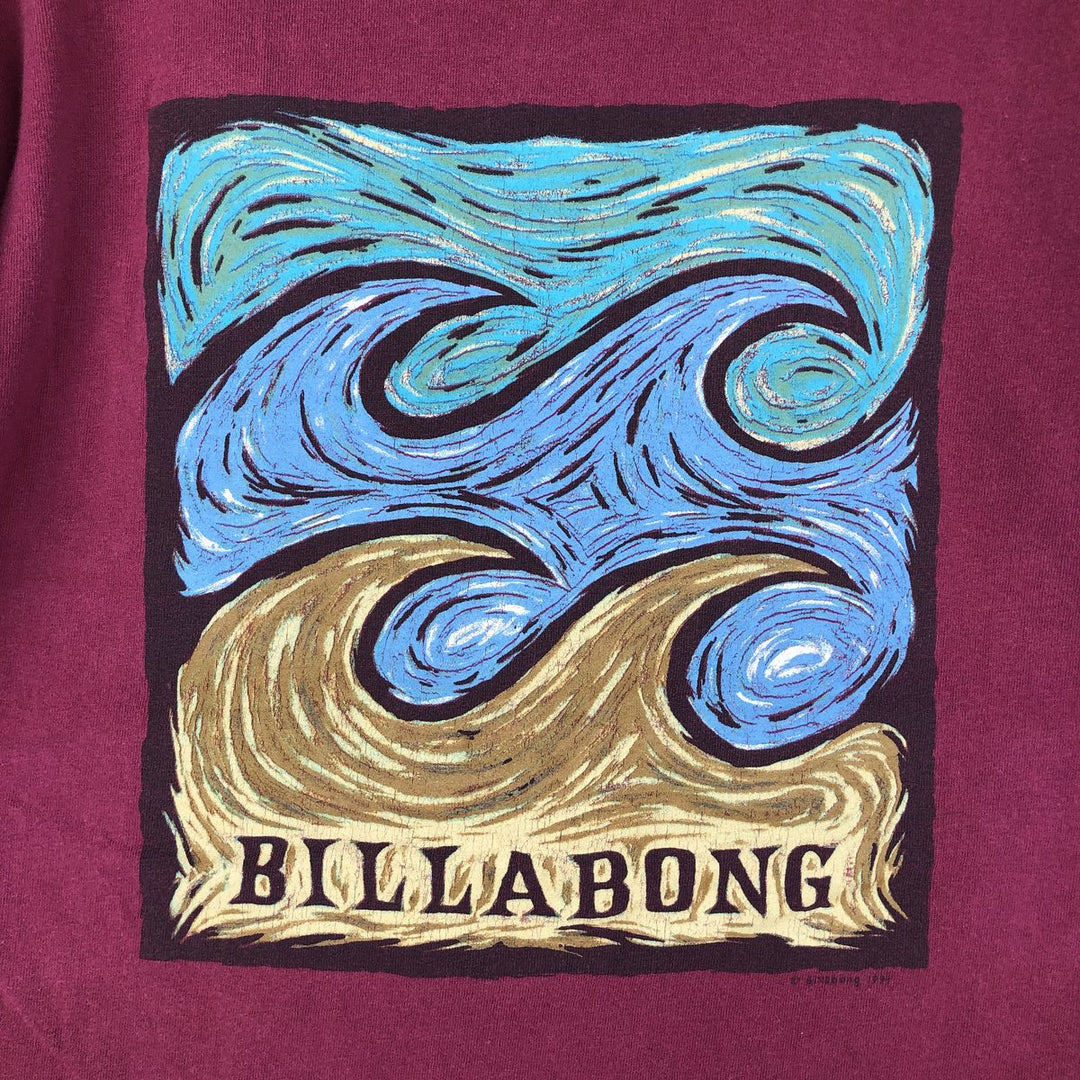 90'S BILLABONG Surf Skate T-Shirt, Made in USA, Men's XL equivalent, Vintage cotton Purple type red-purple Vintage Second Hand