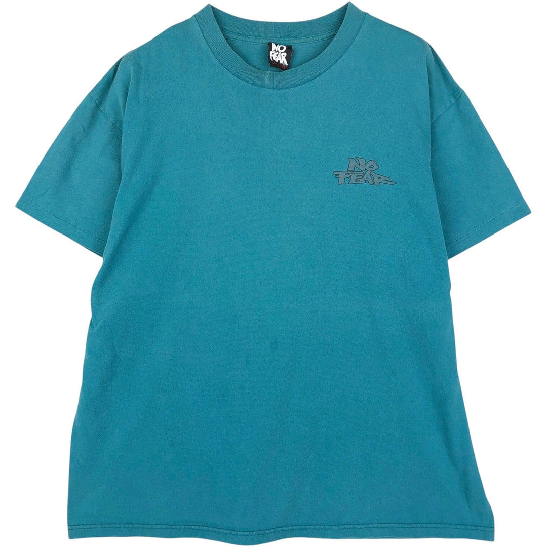 90'S NO FEAR surf skate T-shirt made in USA, men's XL size, vintage cotton turquoise blue Vintage Second Hand