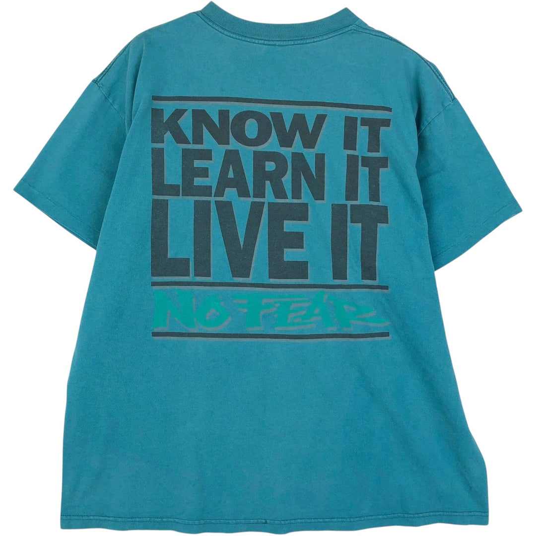 90'S NO FEAR surf skate T-shirt made in USA, men's XL size, vintage cotton turquoise blue Vintage Second Hand