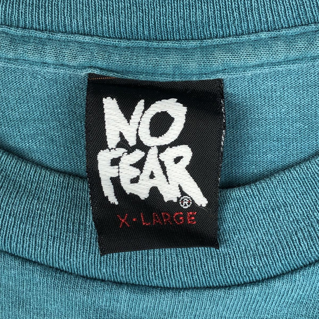 90'S NO FEAR surf skate T-shirt made in USA, men's XL size, vintage cotton turquoise blue Vintage Second Hand