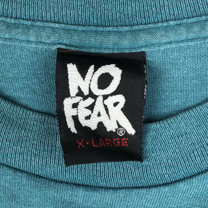 90'S NO FEAR surf skate T-shirt made in USA, men's XL size, vintage cotton turquoise blue Vintage Second Hand