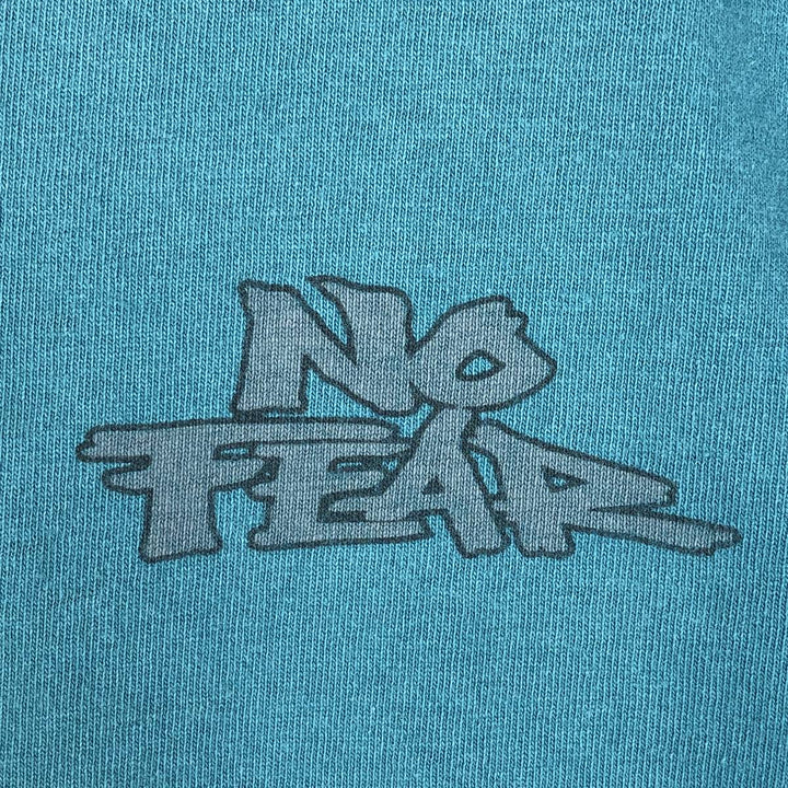90'S NO FEAR surf skate T-shirt made in USA, men's XL size, vintage cotton turquoise blue Vintage Second Hand
