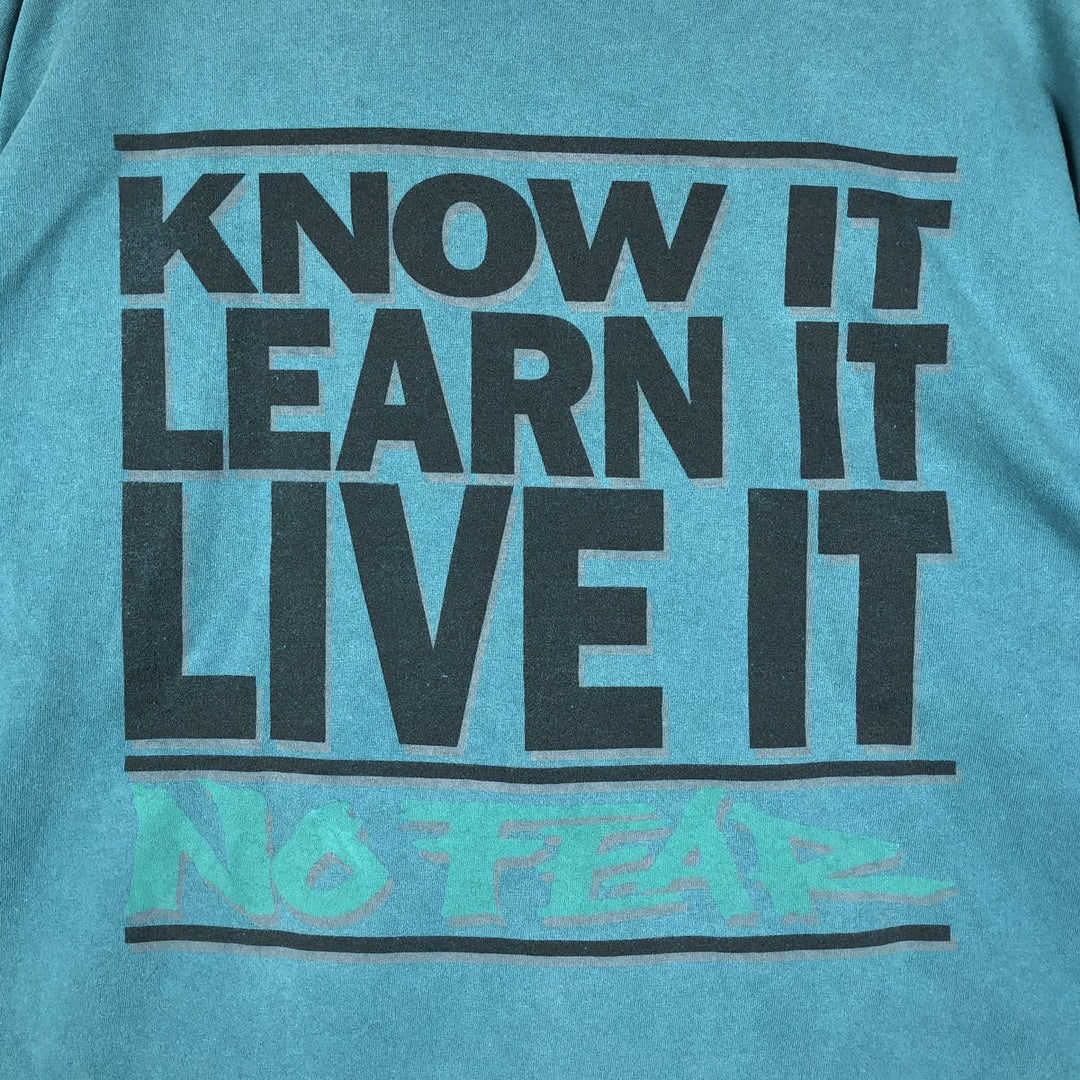 90'S NO FEAR surf skate T-shirt made in USA, men's XL size, vintage cotton turquoise blue Vintage Second Hand