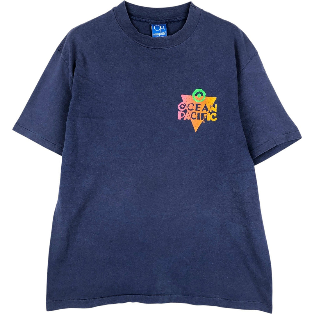80s-90'S Ocean Pacific surf/skate t-shirt, made in USA, men's size L equivalent, vintage. cotton navy blue type Vintage Second Hand