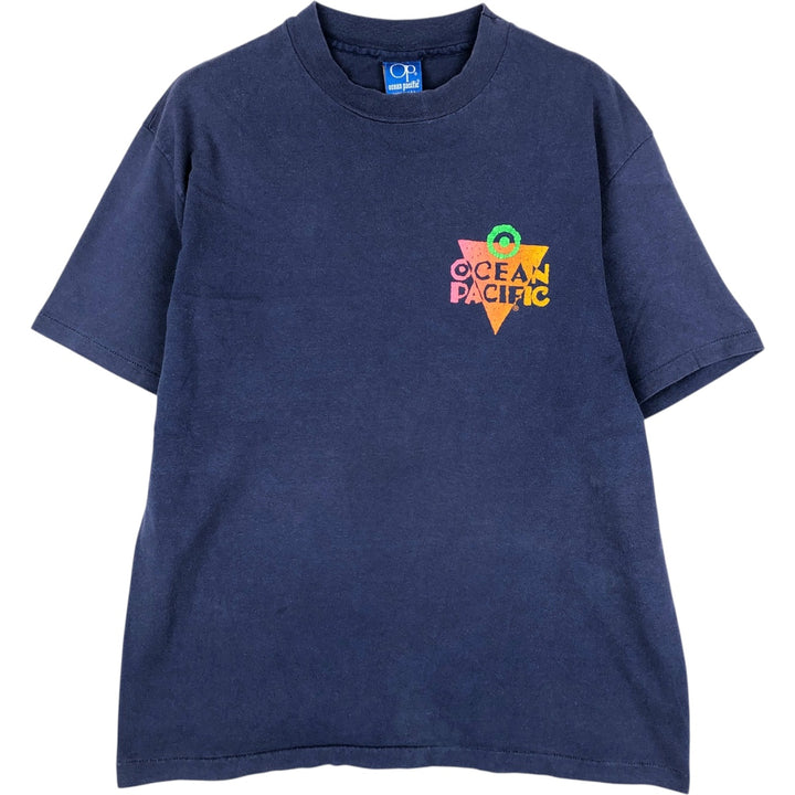 80s-90'S Ocean Pacific surf/skate t-shirt, made in USA, men's size L equivalent, vintage. cotton navy blue type Vintage Second Hand