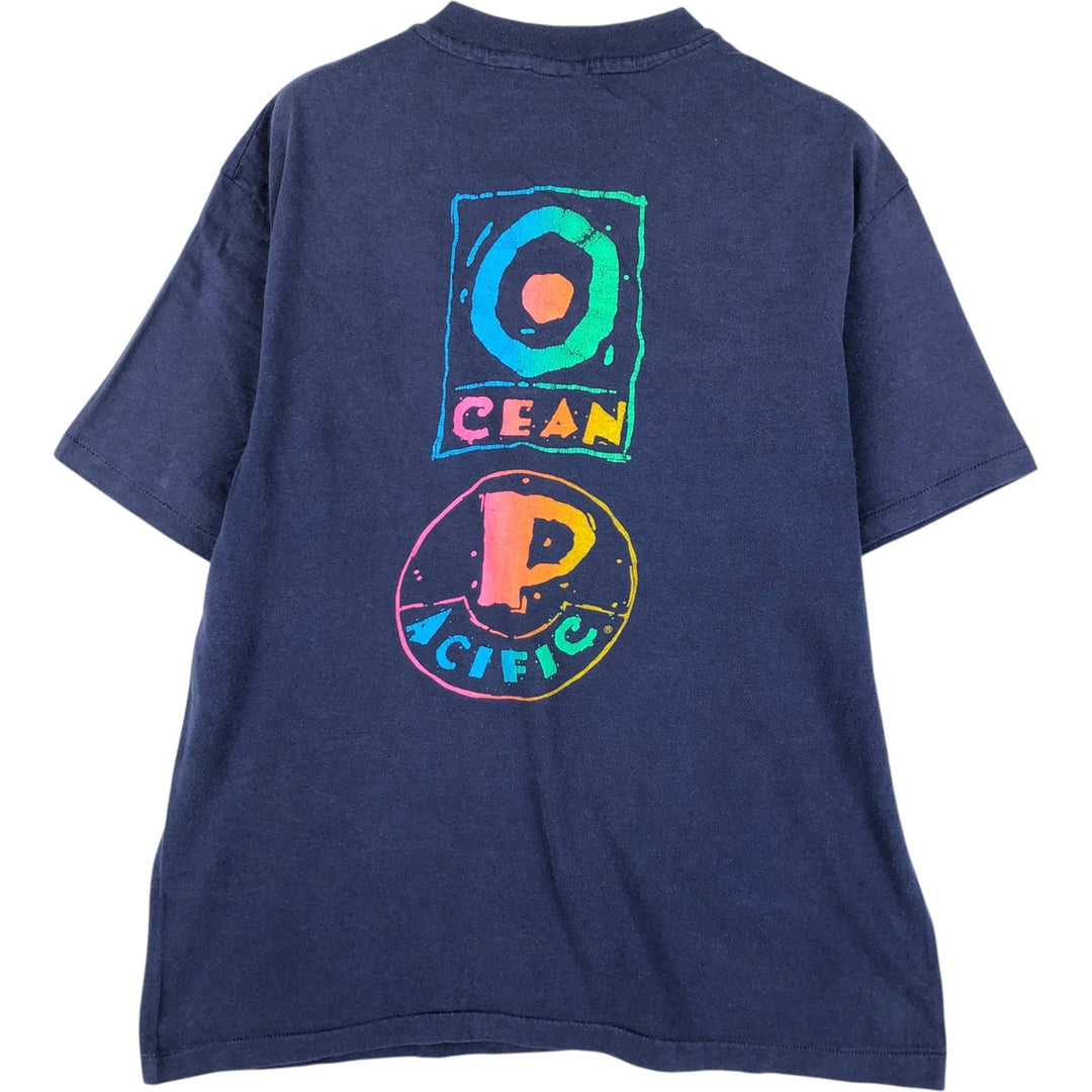80s-90'S Ocean Pacific surf/skate t-shirt, made in USA, men's size L equivalent, vintage. cotton navy blue type Vintage Second Hand