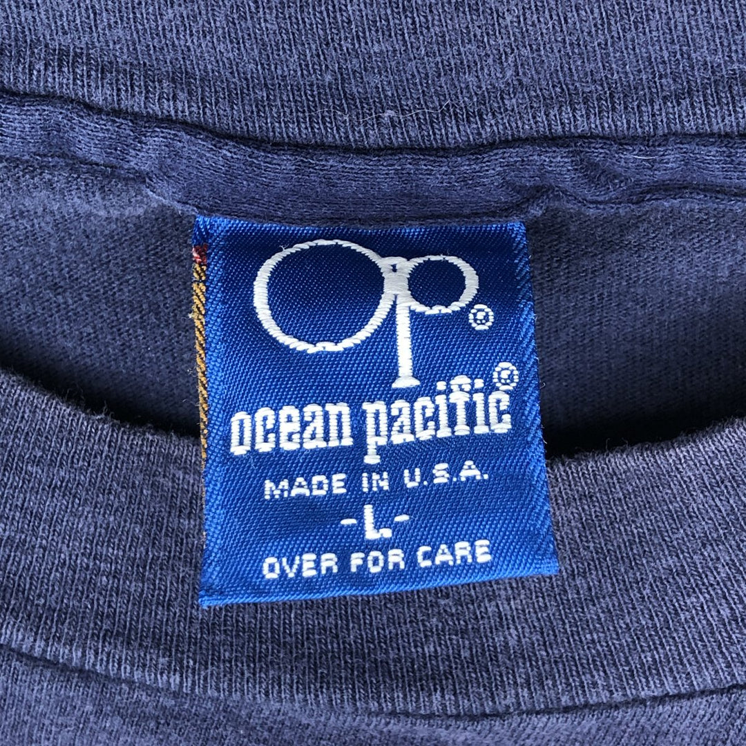 80s-90'S Ocean Pacific surf/skate t-shirt, made in USA, men's size L equivalent, vintage. cotton navy blue type Vintage Second Hand