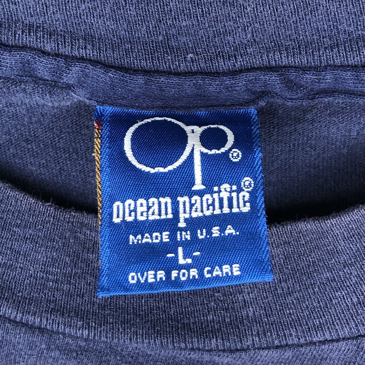 80s-90'S Ocean Pacific surf/skate t-shirt, made in USA, men's size L equivalent, vintage. cotton navy blue type Vintage Second Hand