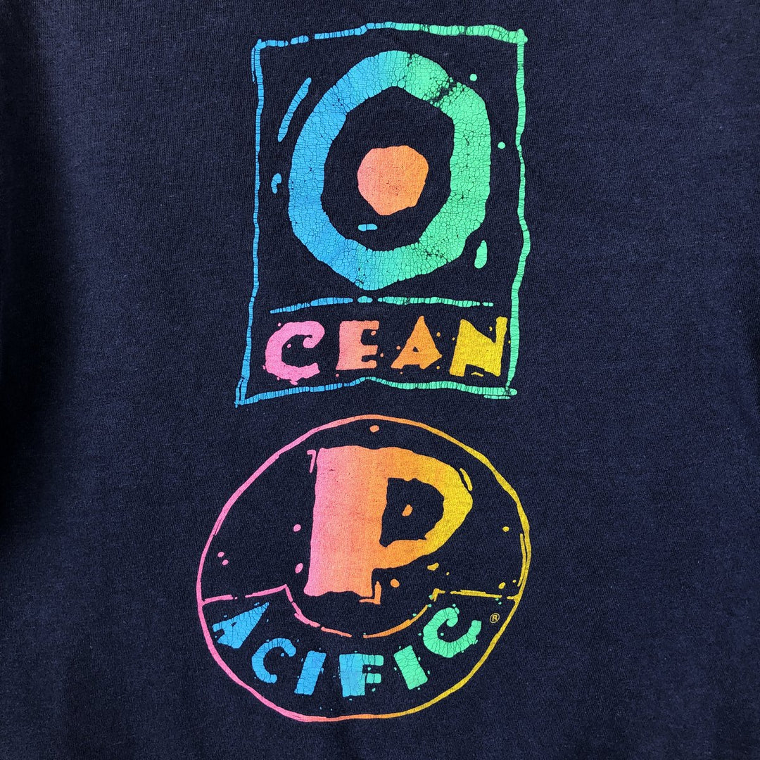 80s-90'S Ocean Pacific surf/skate t-shirt, made in USA, men's size L equivalent, vintage. cotton navy blue type Vintage Second Hand