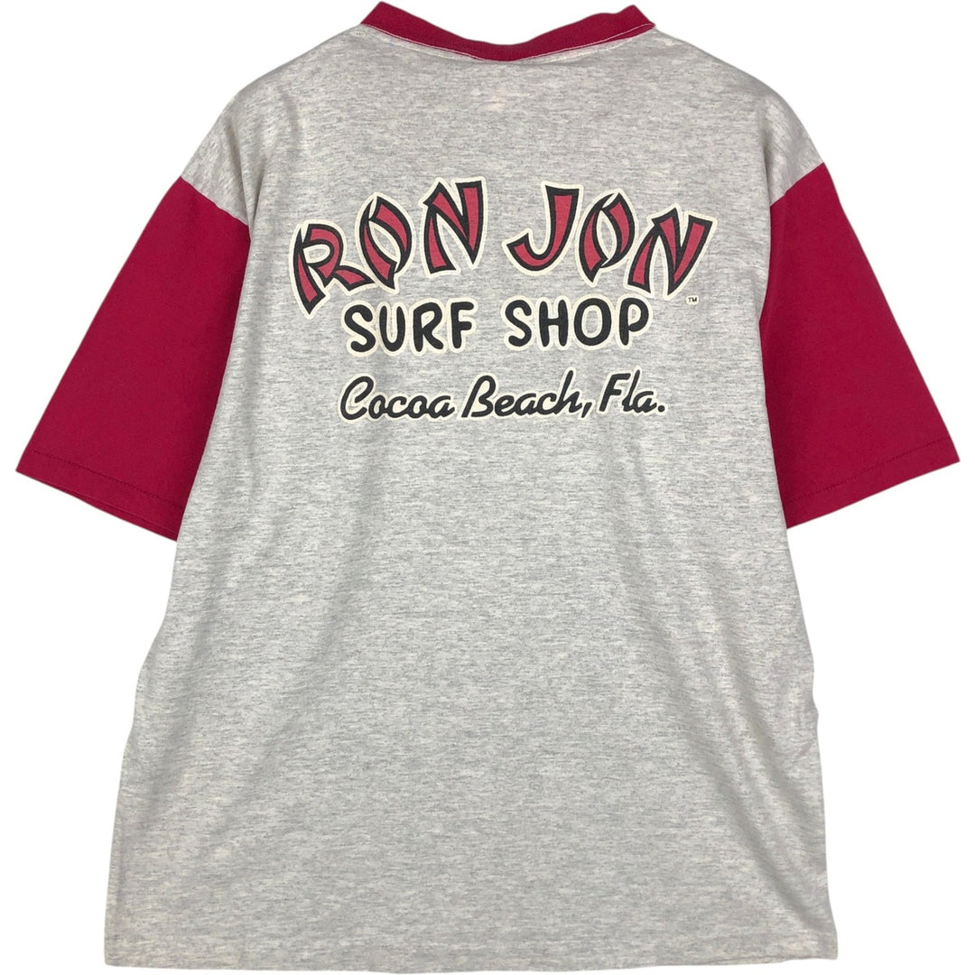 90'S SIGNAL SPORTS RON JON Two-Tone V-Neck Surf Skate T-Shirt, Made in USA, Men's XL Equivalent, Vintage cotton gray type Vintage Second Hand