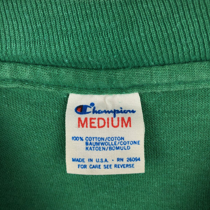 80'S Champion Tricot Tag Sports Print T-Shirt Made in USA Men's M Size Vintage cotton green type Vintage Second Hand