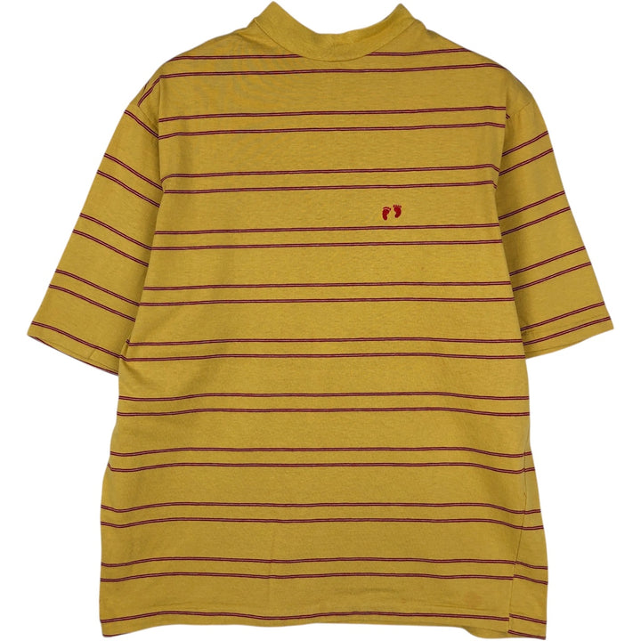 70s-80'S HANG TEN Border Pattern Multi-stripe Mock Neck Surf Skate T-Shirt Men's Size L (Equivalent) Vintage cotton yellow type Vintage Second Hand