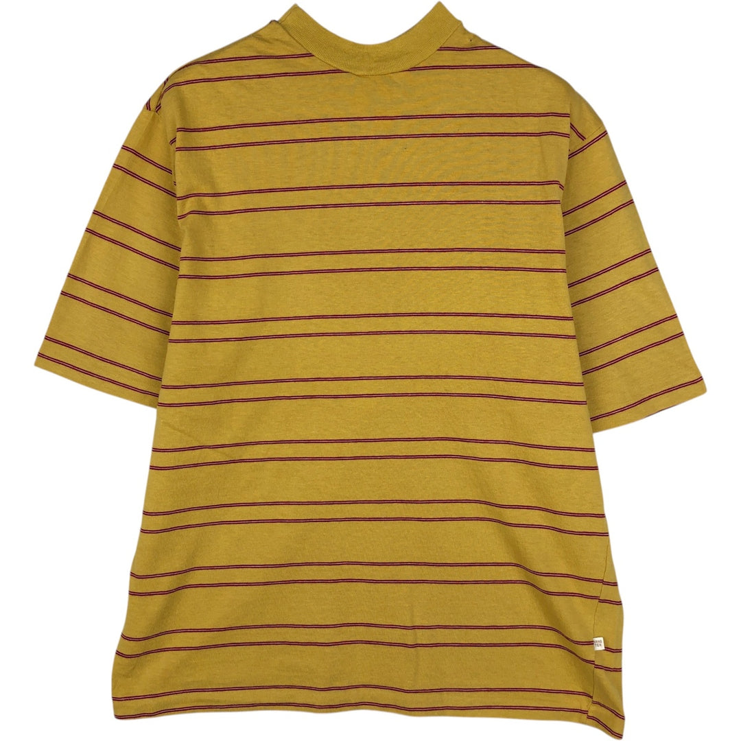 70s-80'S HANG TEN Border Pattern Multi-stripe Mock Neck Surf Skate T-Shirt Men's Size L (Equivalent) Vintage cotton yellow type Vintage Second Hand