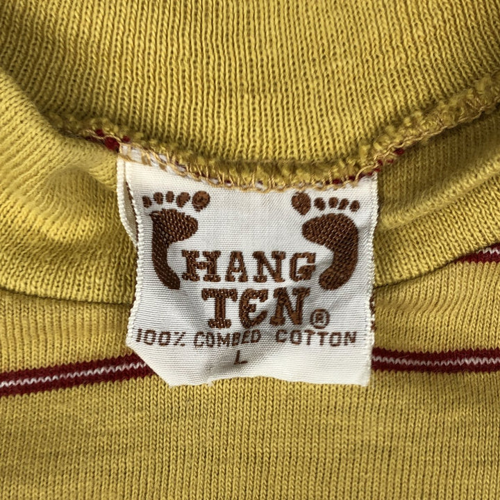 70s-80'S HANG TEN Border Pattern Multi-stripe Mock Neck Surf Skate T-Shirt Men's Size L (Equivalent) Vintage cotton yellow type Vintage Second Hand