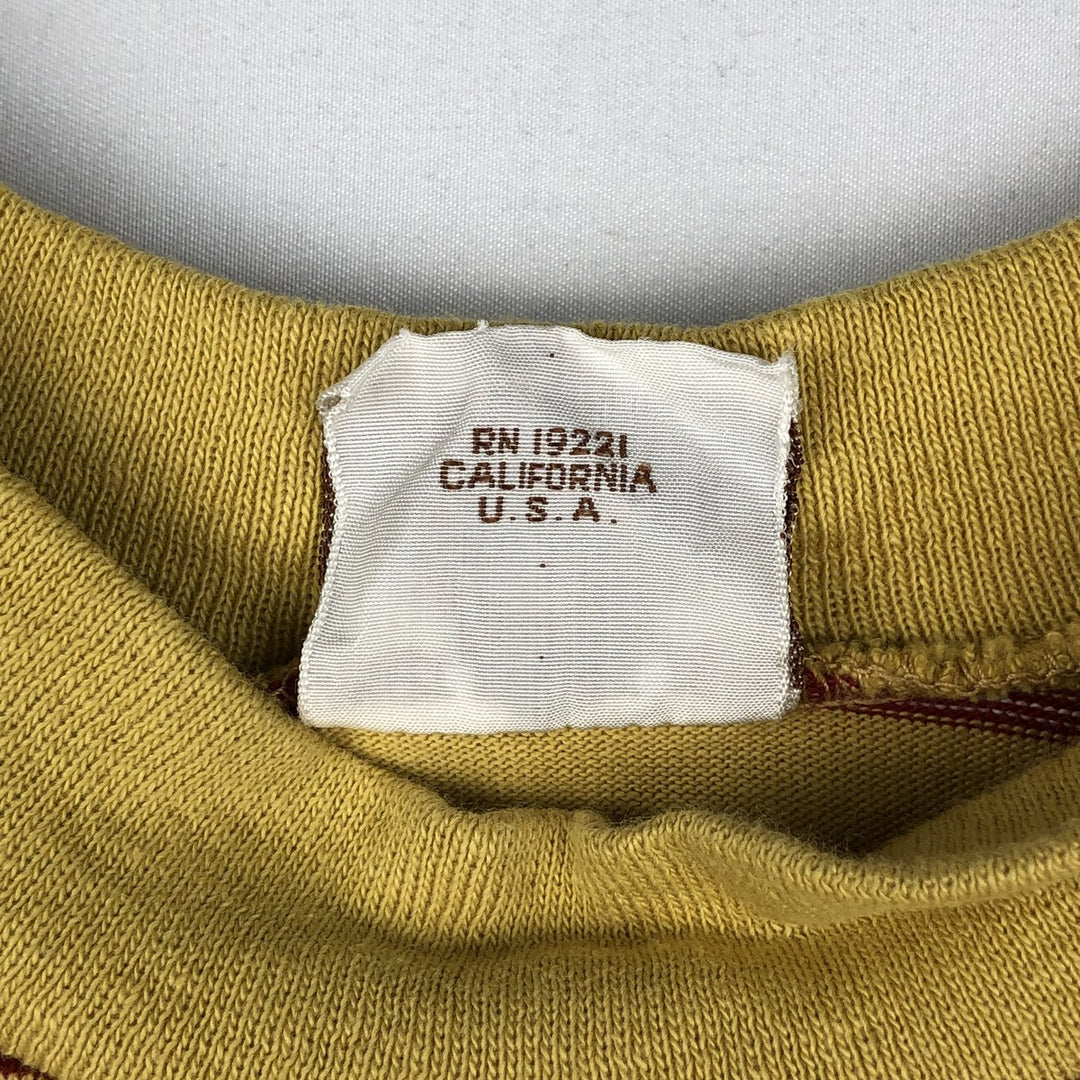 70s-80'S HANG TEN Border Pattern Multi-stripe Mock Neck Surf Skate T-Shirt Men's Size L (Equivalent) Vintage cotton yellow type Vintage Second Hand