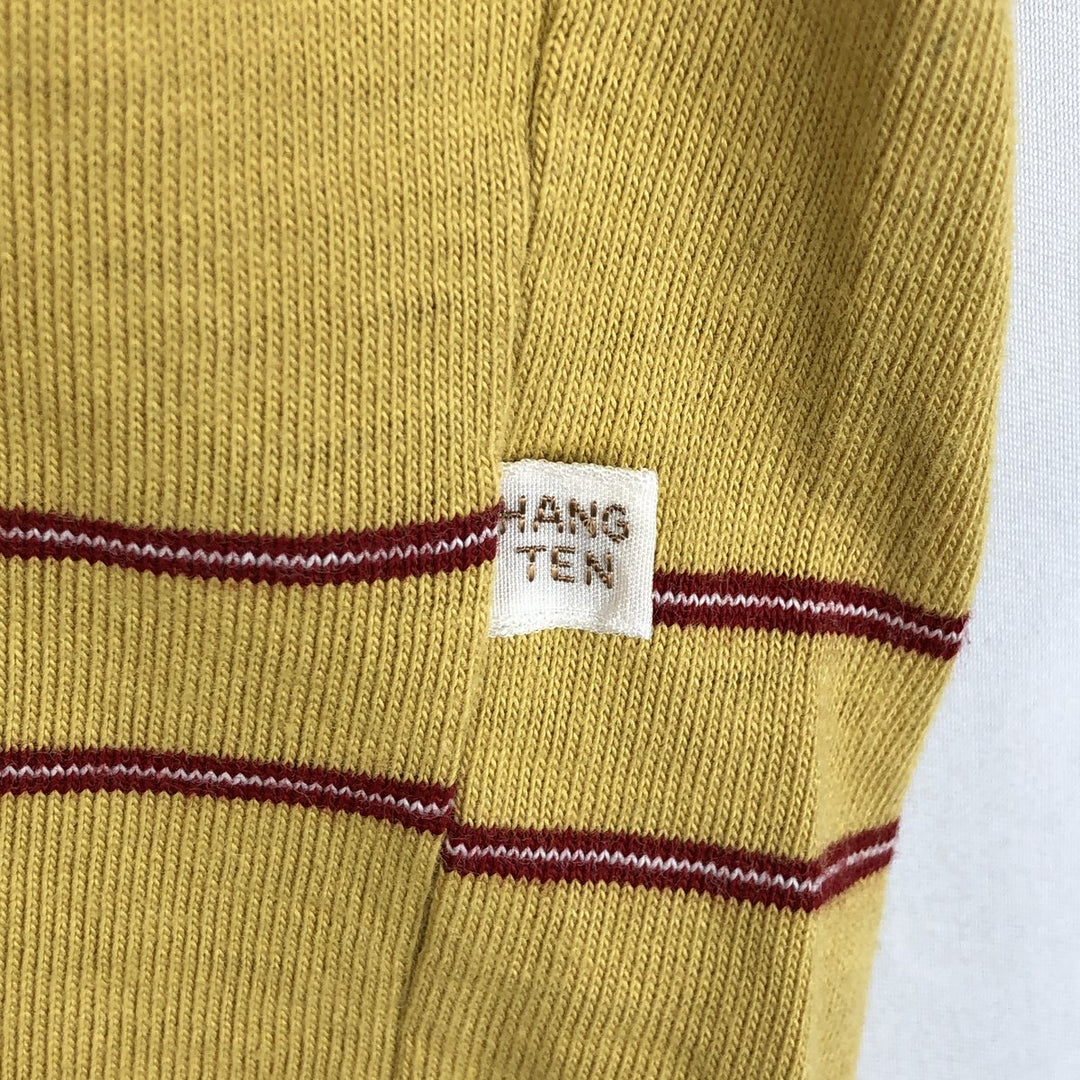 70s-80'S HANG TEN Border Pattern Multi-stripe Mock Neck Surf Skate T-Shirt Men's Size L (Equivalent) Vintage cotton yellow type Vintage Second Hand
