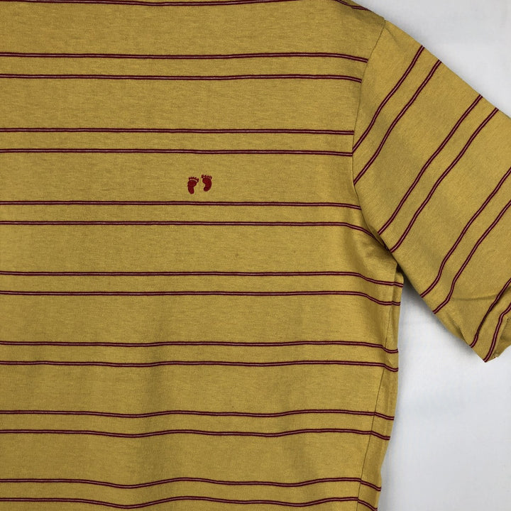 70s-80'S HANG TEN Border Pattern Multi-stripe Mock Neck Surf Skate T-Shirt Men's Size L (Equivalent) Vintage cotton yellow type Vintage Second Hand