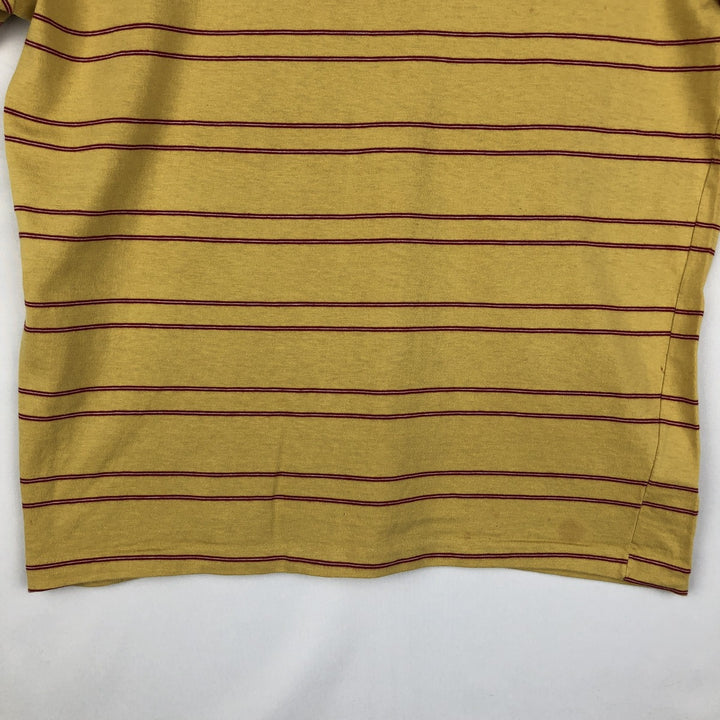 70s-80'S HANG TEN Border Pattern Multi-stripe Mock Neck Surf Skate T-Shirt Men's Size L (Equivalent) Vintage cotton yellow type Vintage Second Hand