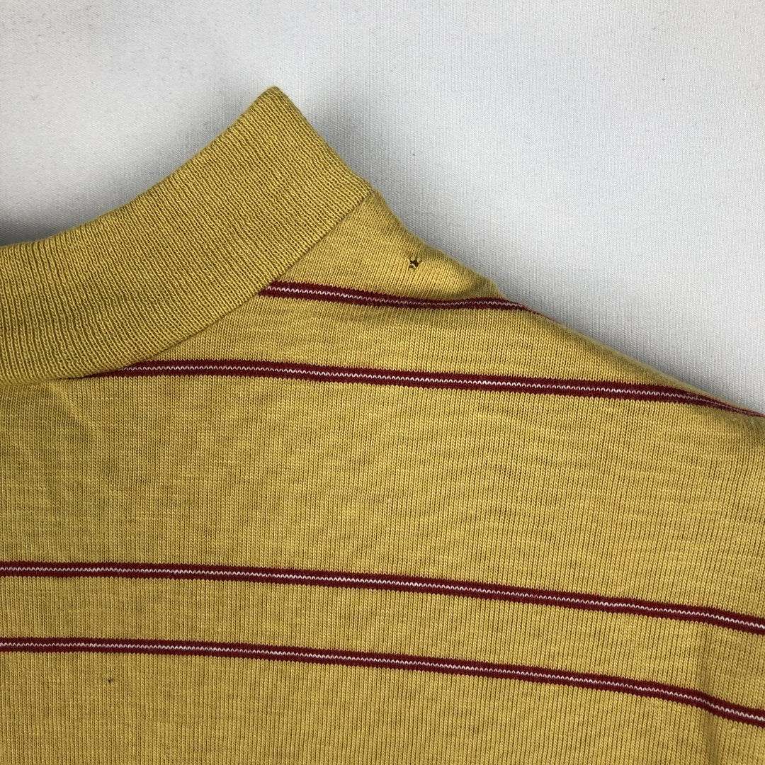 70s-80'S HANG TEN Border Pattern Multi-stripe Mock Neck Surf Skate T-Shirt Men's Size L (Equivalent) Vintage cotton yellow type Vintage Second Hand
