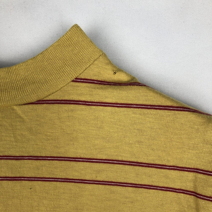 70s-80'S HANG TEN Border Pattern Multi-stripe Mock Neck Surf Skate T-Shirt Men's Size L (Equivalent) Vintage cotton yellow type Vintage Second Hand