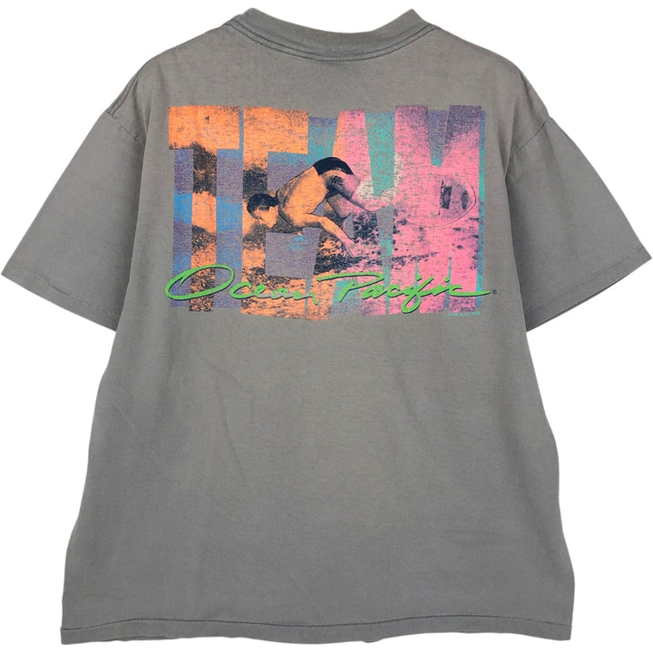 90'S Ocean Pacific surf/skate t-shirt, men's size L (approx.) cotton gray type Vintage Second Hand