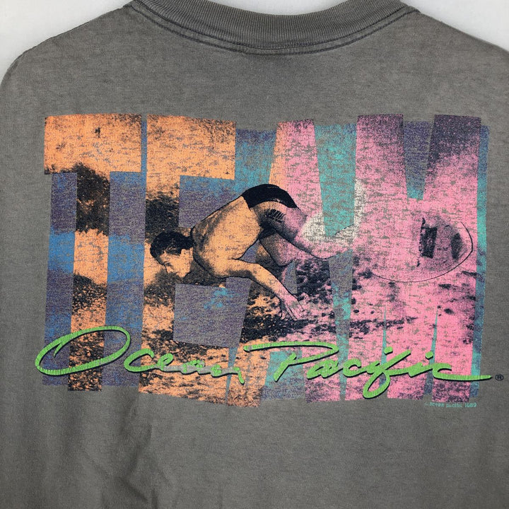 90'S Ocean Pacific surf/skate t-shirt, men's size L (approx.) cotton gray type Vintage Second Hand