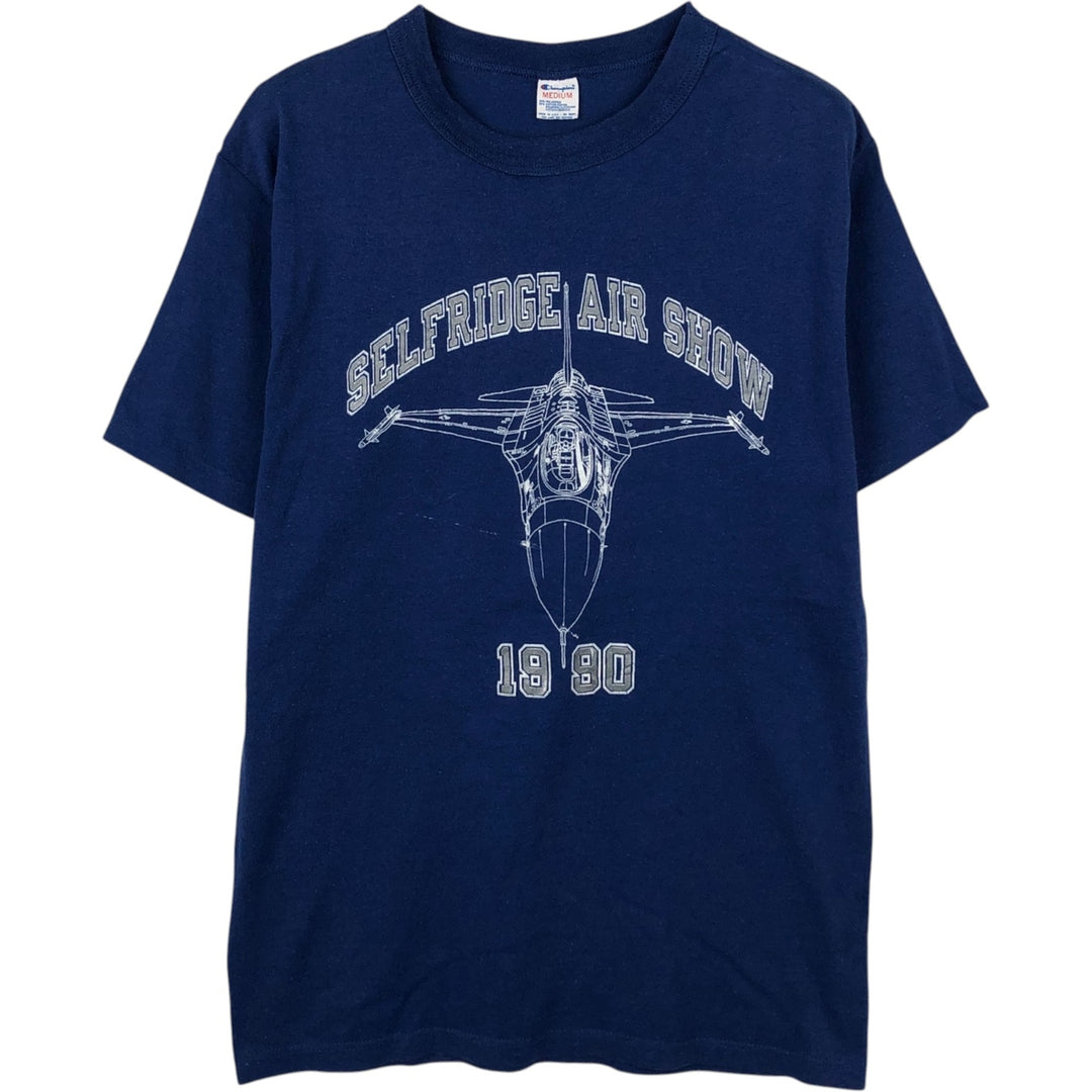 90'S Champion Tricot Tag Sport Print T-Shirt, Made in USA, Men's Size M (Equivalent), Vintage polyester Navy blue Vintage Second Hand