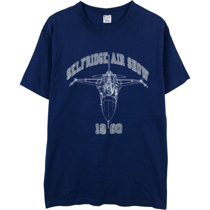 90'S Champion Tricot Tag Sport Print T-Shirt, Made in USA, Men's Size M (Equivalent), Vintage polyester Navy blue Vintage Second Hand