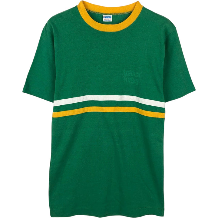 70'S Champion Bar Tag Sports T-Shirt, Made in USA, Men's Size M (Equivalent), Vintage polyester green type Vintage Second Hand