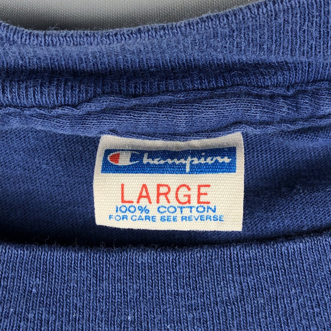 70'S Champion Bar Tag College T-Shirt, Made in USA, Men's Size L (Equivalent), Vintage cotton navy blue type Vintage Second Hand
