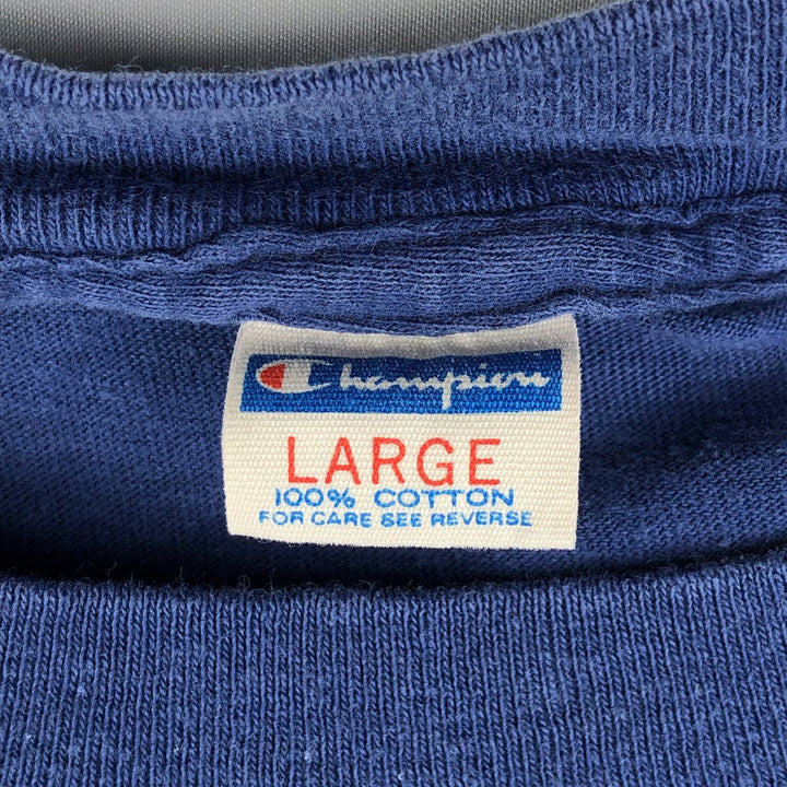 70'S Champion Bar Tag College T-Shirt, Made in USA, Men's Size L (Equivalent), Vintage cotton navy blue type Vintage Second Hand