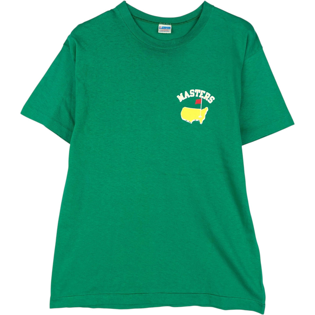70'S Champion Bar Tag Sport Print T-Shirt Made in USA Men's L Size Vintage cotton green type Vintage Second Hand