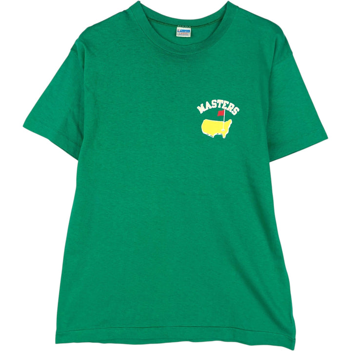 70'S Champion Bar Tag Sport Print T-Shirt Made in USA Men's L Size Vintage cotton green type Vintage Second Hand