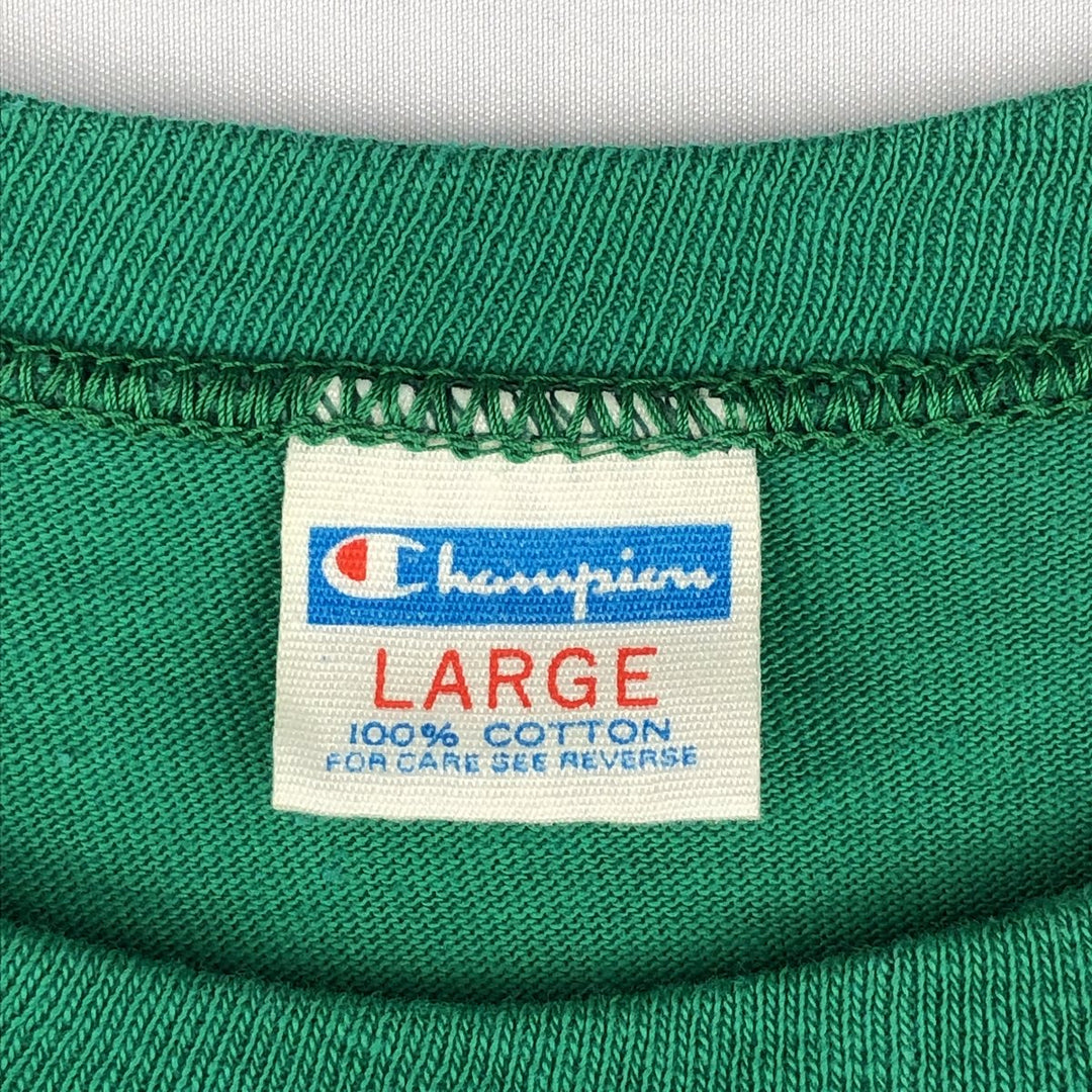 70'S Champion Bar Tag Sport Print T-Shirt Made in USA Men's L Size Vintage cotton green type Vintage Second Hand