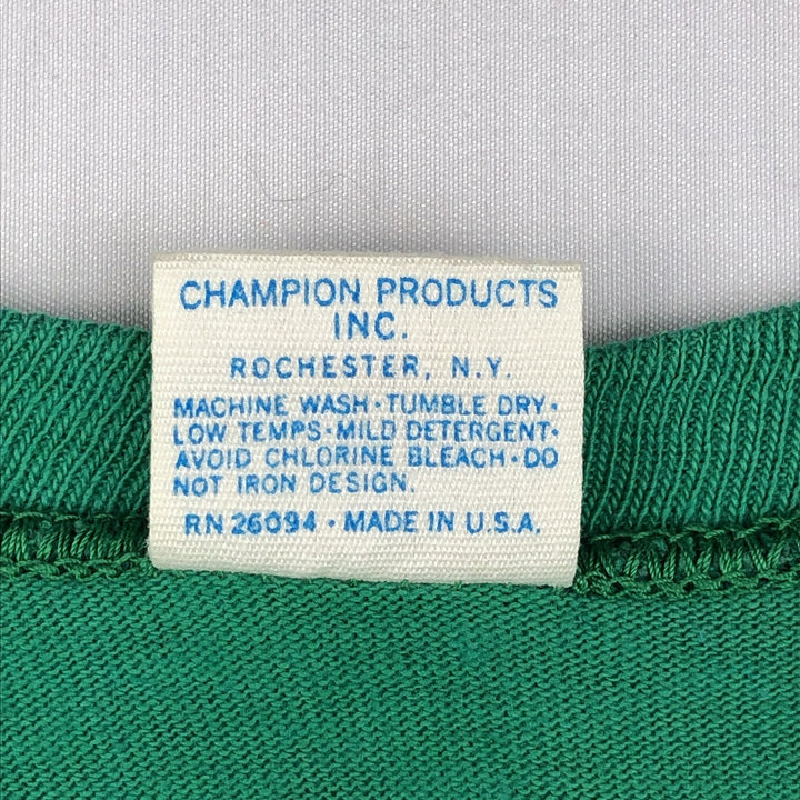 70'S Champion Bar Tag Sport Print T-Shirt Made in USA Men's L Size Vintage cotton green type Vintage Second Hand