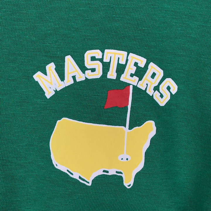 70'S Champion Bar Tag Sport Print T-Shirt Made in USA Men's L Size Vintage cotton green type Vintage Second Hand