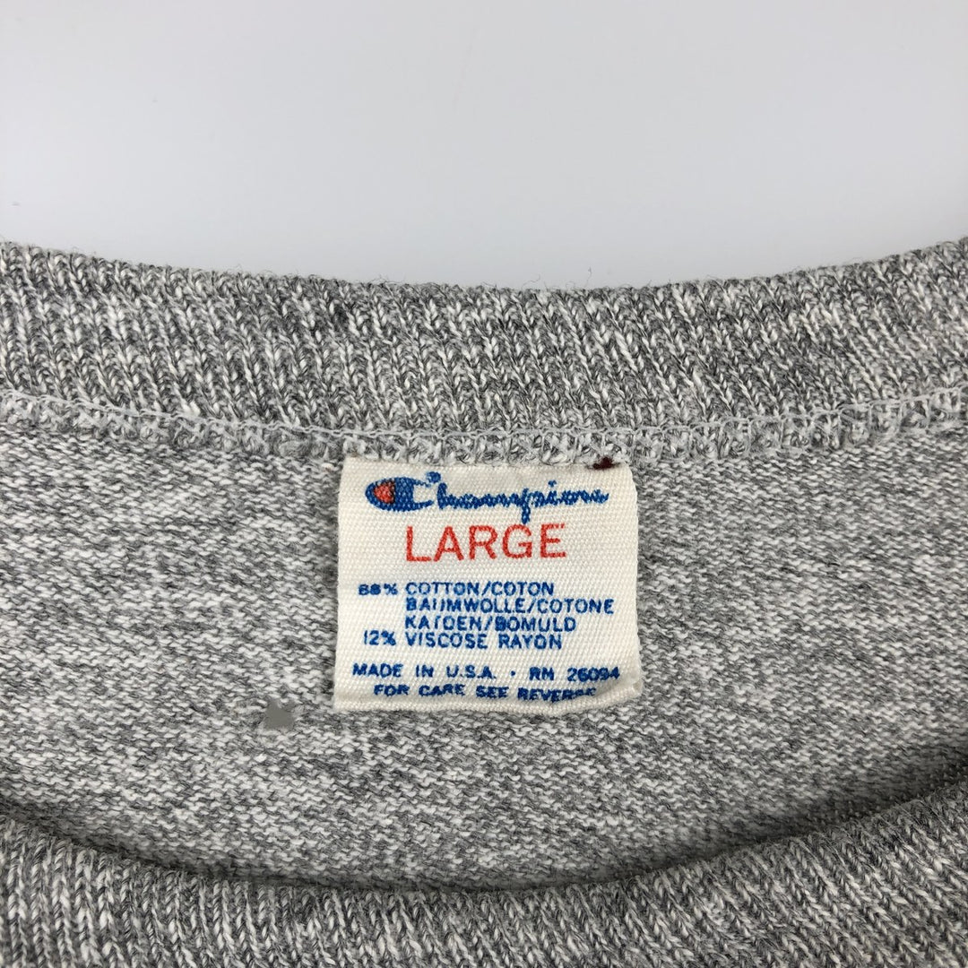 80'S Champion Tricot Tag Hachi Hachi One Two Body Heather Gray College T-Shirt Men's Size L (Equivalent) Vintage cotton gray type Vintage Second Hand