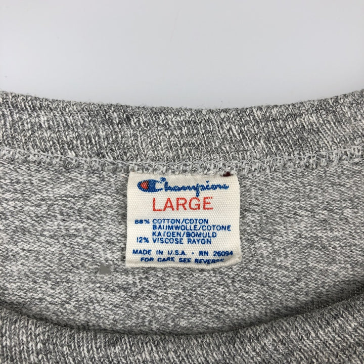80'S Champion Tricot Tag Hachi Hachi One Two Body Heather Gray College T-Shirt Men's Size L (Equivalent) Vintage cotton gray type Vintage Second Hand
